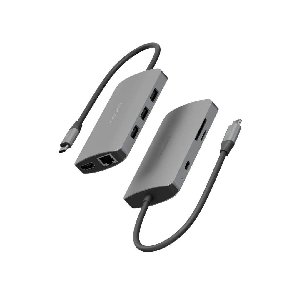 ENERGEA ALUHUB HD PRO, 8 IN 1 SUPERSPEED ALUMINIUM 3.1 USB-C HUB - GUNMETAL 