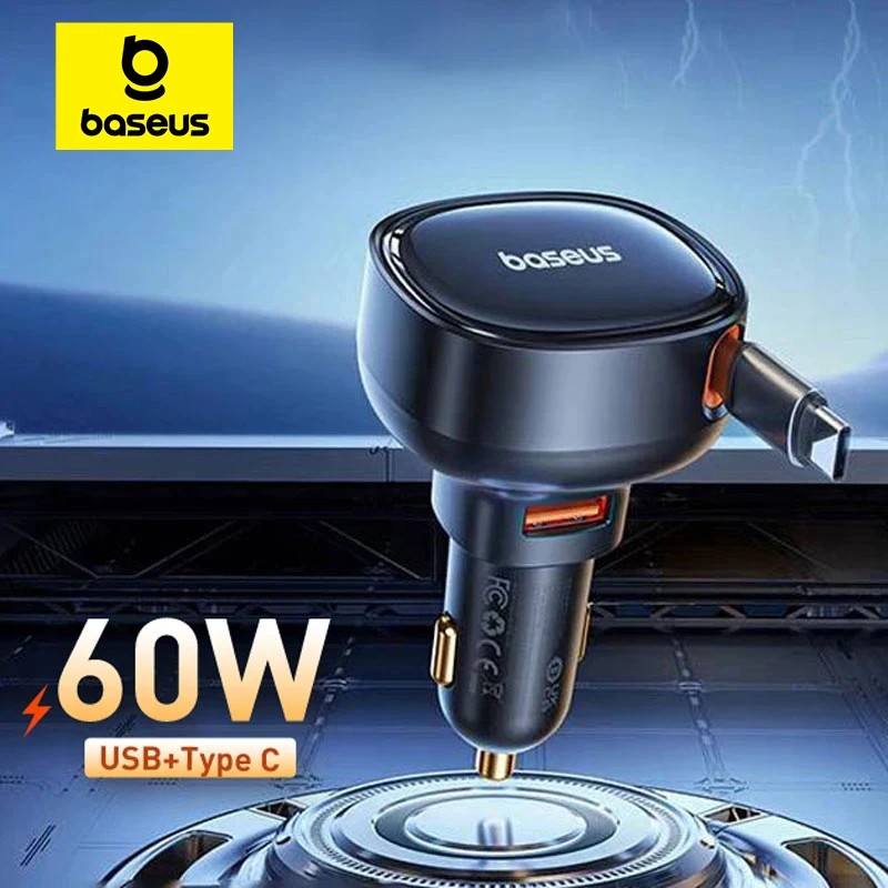 BASEUS CAR CHARGER RETRACTABLE  TYPE-C 60W
