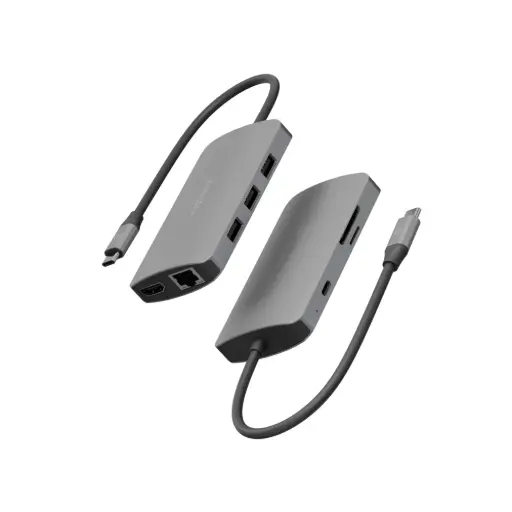 [HUB-HDPRO-GUN] ENERGEA ALUHUB HD PRO, 8 IN 1 SUPERSPEED ALUMINIUM 3.1 USB-C HUB - GUNMETAL 